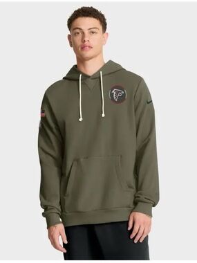 Atlanta Falcons Olive Green NFL Dri-FIT Hoodie with White Drawstring Size 4XL